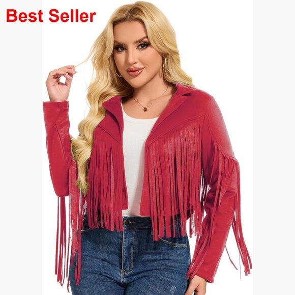 Jackets & Blazers - Faux Suede Leather Fringe Jacket Tassel Western Motorcycle Coat
